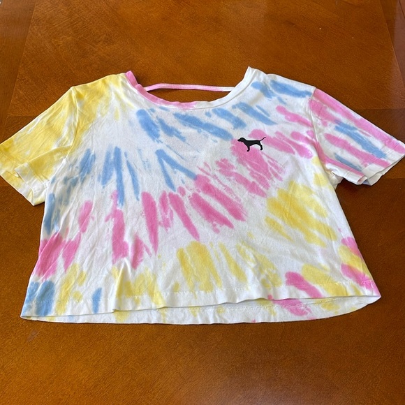 PINK Victoria's Secret Pink, Blue, Yellow, and White Tie-Dye Crop Top XS - Picture 3 of 13